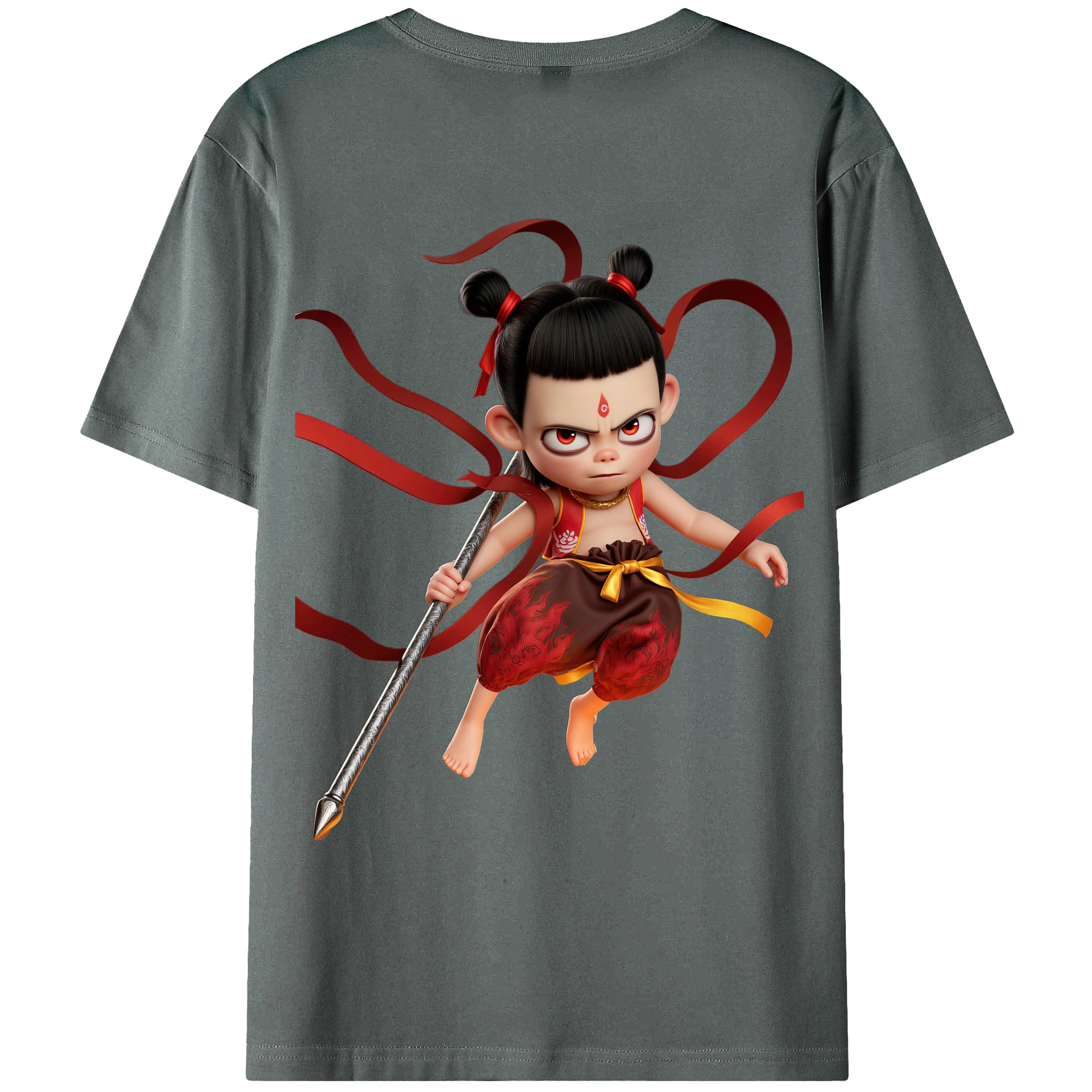 （画像用） Ne Zha 2 ナタ 魔童の大暴れ 綿100％ メンズ半袖Tシャツ（バックプリント） 通気性